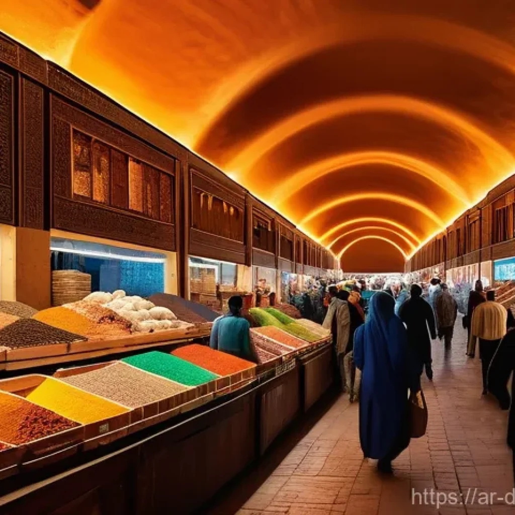 예술을 위한 데이터 수집 방법 - **A dynamic digital art installation in a vibrant, bustling marketplace in Marrakech or Cairo.** The...