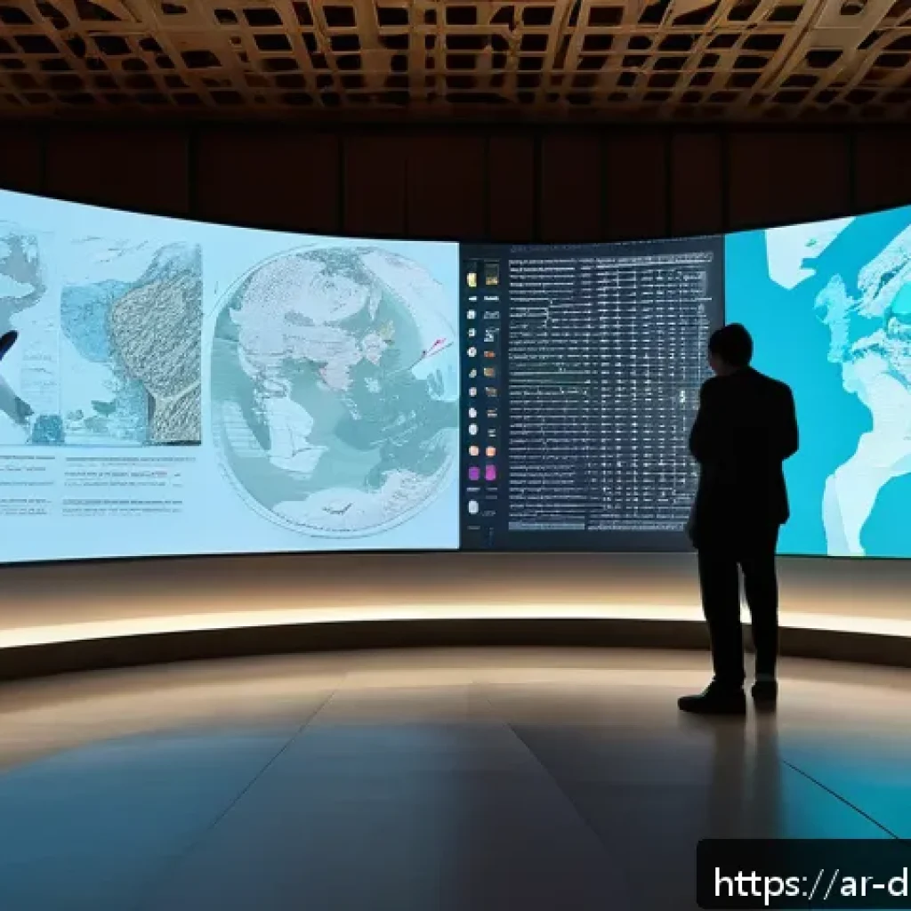 데이터 기반 예술 프로젝트의 영향력 평가 - A sophisticated digital art gallery setting showcasing an interactive environmental data-driven artw...