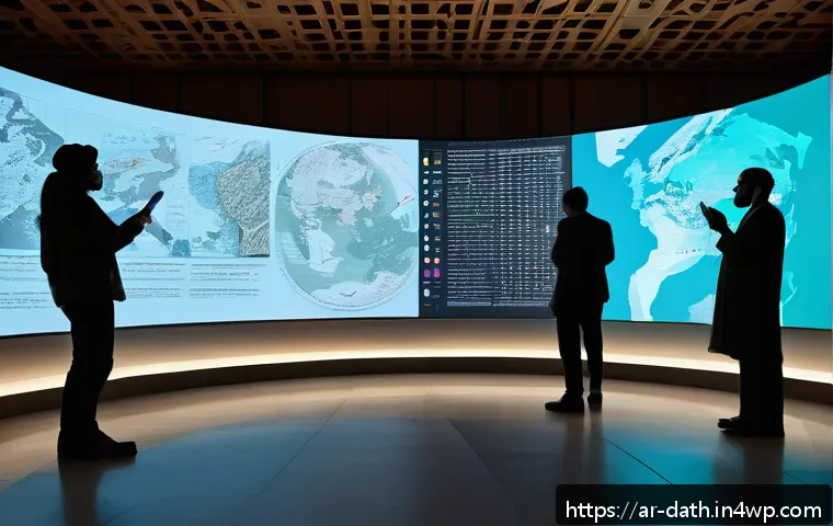 데이터 기반 예술 프로젝트의 영향력 평가 - A sophisticated digital art gallery setting showcasing an interactive environmental data-driven artw...